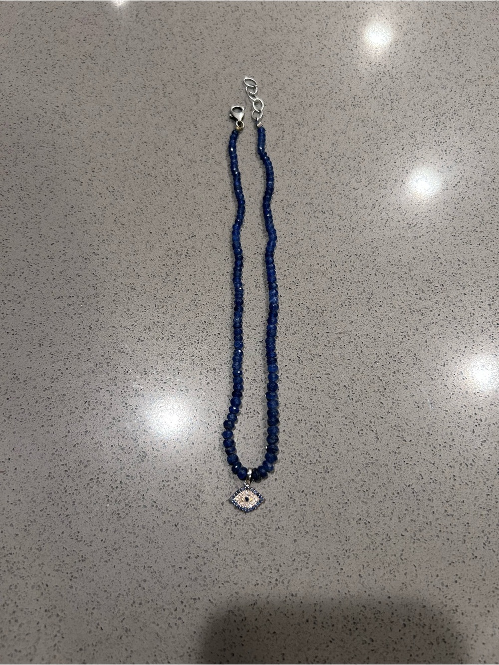 Lapis 14k White Gold Diamond and Sapphire Evil Eye Necklace - Custom Made